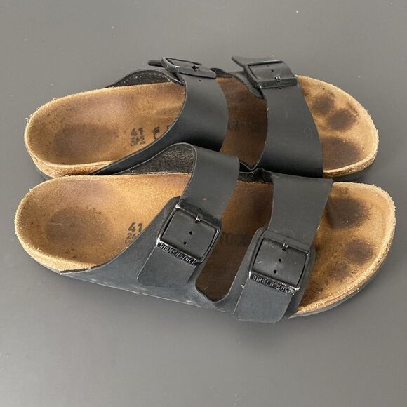 Birkenstock Arizona Birko-Flor Black Leather Sandals US 8-8.5 Boho Coastal Beach - Picture 5 of 15